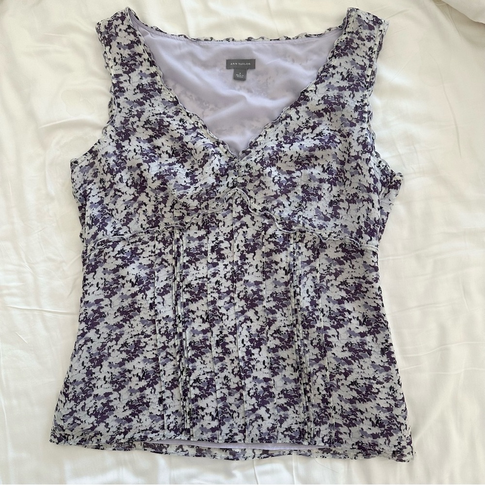 Ann Taylor Purple and White Sleeveless Blouse